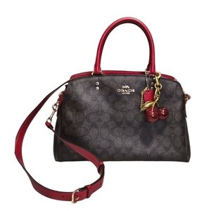 Coach Lillie Carryall Bag w/ Signature Brown and Red Canvas (Style 91495)
